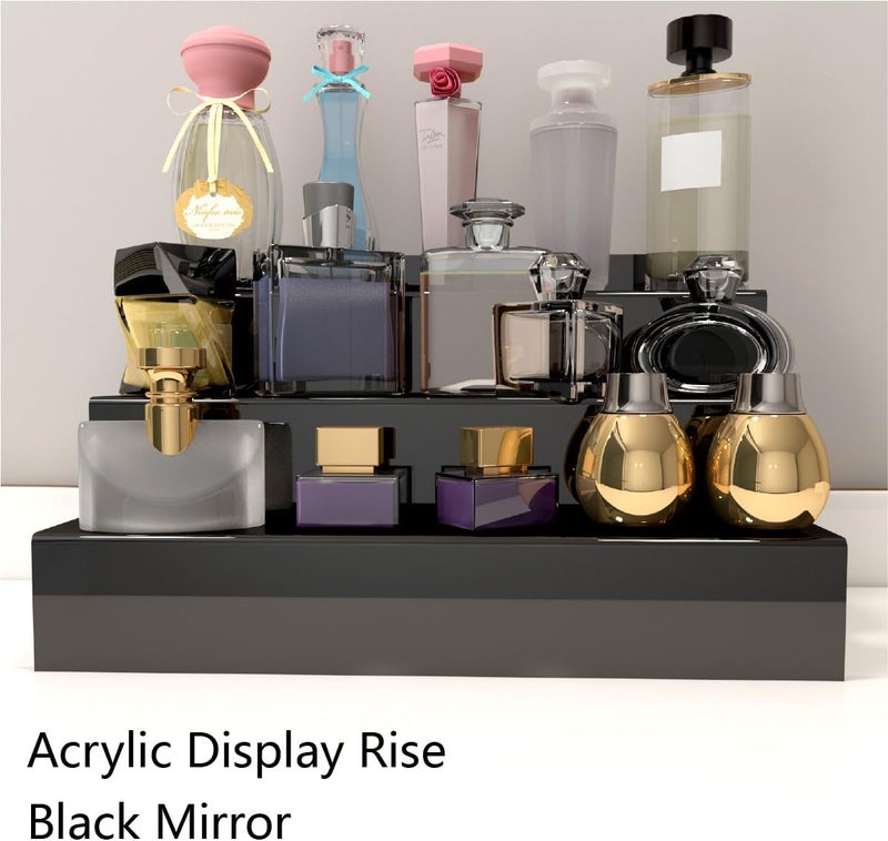 YMVV 12 IN Mirror Black Acrylic 3 Tier Display Riser Perfume Organizer, Perfume Cologne Organizer Holder, Pops Toy Figures, Clear Cupcake Riser, Dessert Shelf - Image 4